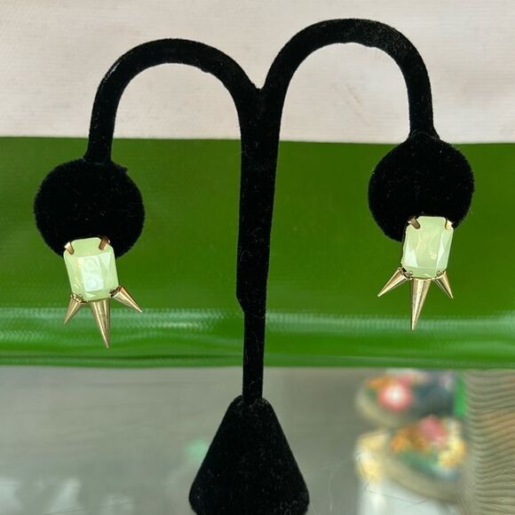Green Stone w Gold Spike Earrings - Picture 1 of 5